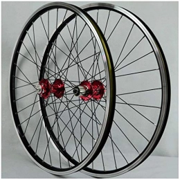 LHHL Ruote per Mountain Bike MTB Ruota Bici da 26 Pollici Cerchi in Lega A Doppia Parete Disco / V Brake Set di Ruote per Biciclette QR Mozzi Cuscinetto Sigillati Cassetta 7-11 velocità 24H (Color : Red hubs, Size : 26")