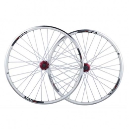 LHHL Ruote per Mountain Bike MTB Ruote Bici 26 Pollici Ruota Anteriore E Posteriore per Bicicletta Cerchi in Lega Doppia Parete Cassy Fiywheel Hub Disco / V Brake 7-10 velocità 32H (Color : White)