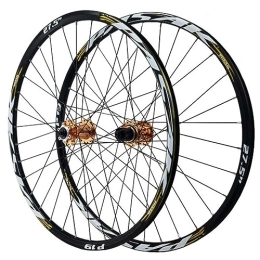 MYKINY Ruote per Mountain Bike MYKINY Ruote For Mountain Bike, Anteriore 2 Posteriori 5 Cuscinetti Cerchi In Lega Doppia Parete A Sgancio Rapido Ruote A Disco 32 Raggi Con Cassetta 7-12 Velocità Ruote (Color : Gold, Size : 26inch