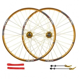 QHY Parti di ricambio Ruote MTB Ruota Bici da 26 Pollici Freno Disco Ruote da Ciclismo Cerchio in Lega A Doppia Parete QR per Cassette Hub Bicicletta 7-10 velocità 32H (Color : Gold)