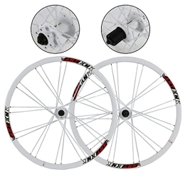 SHKJ Parti di ricambio Set di Ruote for Bici 26 Pollici MTB Cerchio Ruote for Freni a Disco 24H QR Hub Raggi Piatti Set di Ruote Posteriori Anteriori, for Cassetta 7-11 velocità (Color : 26" White)