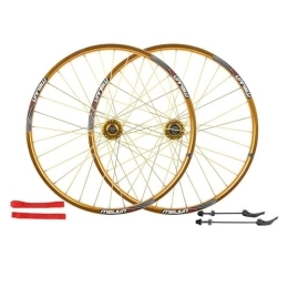 MirOdo Ruote per Mountain Bike Set Ruote Per Freno Disco Per Mountain Bike Ruota Per Bicicletta Sgancio Rapido 26 Pollici 32 Fori Cerchi Lega Alluminio Doppio Strato Supporto Cassetta 8-9-10 Velocità Per MTB (Color : Gold, Size :