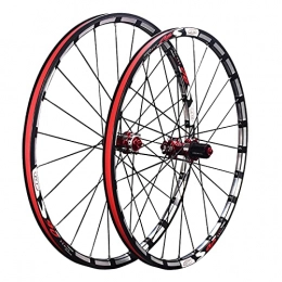 BYCDD Parti di ricambio Wheelset per Mountain Bike, Impugnatura in Lega di Alluminio Rim Brake MTB Wheelset, a sgancio rapido Ruote Anteriori Anteriori Ruote da Bici, Black Red_S60 26 inch