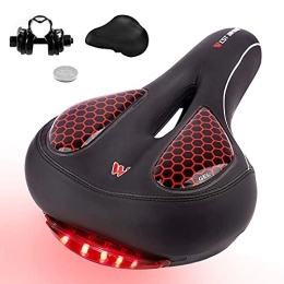 GCBTECH Parti di ricambio GCBTECH Sella Bici Gel Comoda con LED Luce Posteriore, Sella Bicicletta in Gel Antiprostata Ergonomica Morbido Impermeabile e Traspirante per Uomo e da Donna, MTB, Strada, Città Bike, Rosso