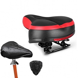 ROADNADO Parti di ricambio Roadnado - Sella per bicicletta, in memory foam, morbida, ammortizzatore a molla con striscia riflettente, con copertura impermeabile, per cuscino per mountain bike, colore: rosso