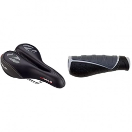 VELO Parti di ricambio VELO Tempo Z1, Sellino da Uomo, 260X170 Mm & 410374 Manopola per Bici Ergogel D3, 2 Pezzi, Colore: Nero