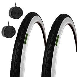 ECOVELO Pneus VTT Ecovelò 26 x 1, 50 (40 – 559) + Chambres de pneus Slick Blanc Noir VTT vélo Hybride 2 (40-559) Adulte Unisexe, Bianco Nero, Taille Unique