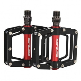 Buachois Pièces de rechanges paire de pédales de vélo en alliage d'aluminium, pédale de vélo de montagne plate, pédale de roulement à billes plate ultralégère antidérapante pour vélo de montagne (4.4 * 3.8in)(Noir rouge)