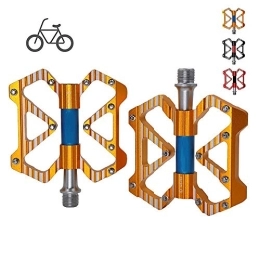 Biolomix Pièces de rechanges PéDales De VéLo, PéDales De VéLo De Montagne, PéDales De VéLo Composites 9 / 16 à 3 Roulements Surface AntidéRapante Haute RéSistance pour VéLos De Route BMX VTT VéLo Plat, 1 Paire, Gold