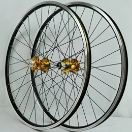 QHIYRZE Pièces de rechanges 26 / 27.5 / 29 Pouces VTT Paire De Roues Frein À Disque V / C Frein Vélo De Jante Bicyclette Roue Libération Rapide Cassette Moyeu 32Trous Pour 7 / 8 / 9 / 10 / 11 / 12 Vitesse 2200g ( Color : Gold , Size : 26'' )