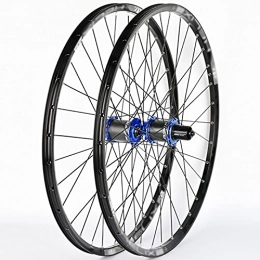 LYRONG Pièces de rechanges LYRONG Set de Roues, Roue de Vélo Carbone VTT Roues, Clincher Tubeless Jante en Alliage À Double Paroi, Disque, Libération Rapide Compatible 7-10 Vitesses, Blue_27 inches