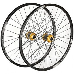 LYRONG Pièces de rechanges LYRONG Set de Roues, Roue de Vélo Carbone VTT Roues, Clincher Tubeless Jante en Alliage À Double Paroi, Disque, Libération Rapide Compatible 7-10 Vitesses, Gold_27 inches