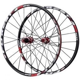 LYRONG Pièces de rechanges LYRONG Set de Roues, Roue de Vélo Carbone VTT Roues, Clincher Tubeless Jante en Alliage À Double Paroi, Disque, Libération Rapide Compatible 7-11 Vitesses, Black-Red_27 inches