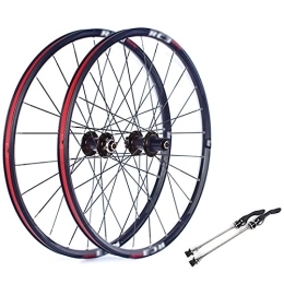 LYRONG Pièces de rechanges LYRONG Set de Roues, Roue de Vélo Carbone VTT Roues, Clincher Tubeless Jante en Alliage À Double Paroi, Disque, Libération Rapide Compatible 7-11 Vitesses, Black_26 inches