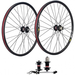 LYRONG Roues VTT LYRONG Set de Roues, Roue de Vélo Carbone VTT Roues, Clincher Tubeless Jante en Alliage À Double Paroi, Disque, Libération Rapide Compatible 7-11 Vitesses, Black_27.5 inches