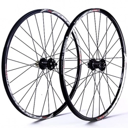 LYRONG Roues VTT LYRONG Set de Roues, Roue de Vélo Carbone VTT Roues, Clincher Tubeless Jante en Alliage À Double Paroi, Disque, Libération Rapide Compatible 7-11 Vitesses, Black_Black_26 inches