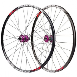 LYRONG Roues VTT LYRONG Set de Roues, Roue de Vélo Carbone VTT Roues, Clincher Tubeless Jante en Alliage À Double Paroi, Disque, Libération Rapide Compatible 7-11 Vitesses, Black_Purple_26 inches