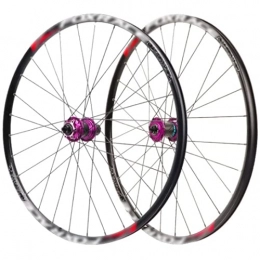 LYRONG Pièces de rechanges LYRONG Set de Roues, Roue de Vélo Carbone VTT Roues, Clincher Tubeless Jante en Alliage À Double Paroi, Disque, Libération Rapide Compatible 7-11 Vitesses, Black_Purple_27.5 inch