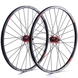 LYRONG Roues VTT LYRONG Set de Roues, Roue de Vélo Carbone VTT Roues, Clincher Tubeless Jante en Alliage À Double Paroi, Disque, Libération Rapide Compatible 7-11 Vitesses, Black_Red_26 inches