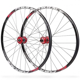 LYRONG Pièces de rechanges LYRONG Set de Roues, Roue de Vélo Carbone VTT Roues, Clincher Tubeless Jante en Alliage À Double Paroi, Disque, Libération Rapide Compatible 7-11 Vitesses, Black_Red_27.5 inch