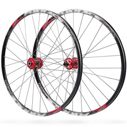 LYRONG Roues VTT LYRONG Set de Roues, Roue de Vélo Carbone VTT Roues, Clincher Tubeless Jante en Alliage À Double Paroi, Disque, Libération Rapide Compatible 7-11 Vitesses, Black_Red_27.5 inches