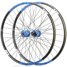 LYRONG Roues VTT LYRONG Set de Roues, Roue de Vélo Carbone VTT Roues, Clincher Tubeless Jante en Alliage À Double Paroi, Disque, Libération Rapide Compatible 7-11 Vitesses, Blue_26 inches