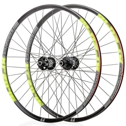 LYRONG Roues VTT LYRONG Set de Roues, Roue de Vélo Carbone VTT Roues, Clincher Tubeless Jante en Alliage À Double Paroi, Disque, Libération Rapide Compatible 7-11 Vitesses, Green_26 inches