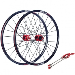 LYRONG Pièces de rechanges LYRONG Set de Roues, Roue de Vélo Carbone VTT Roues, Clincher Tubeless Jante en Alliage À Double Paroi, Disque, Libération Rapide Compatible 7-11 Vitesses, Red_27.5 inches