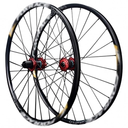 LYRONG Roues VTT LYRONG Set de Roues, Roue de Vélo Carbone VTT Roues, Clincher Tubeless Jante en Alliage À Double Paroi, Disque, Libération Rapide Compatible 7-12 Vitesses, Black_Red_27.5 inches