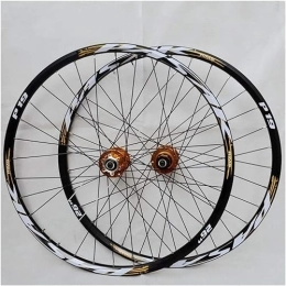 Usknxiu Roues VTT Montagne De Vélo De Roues, Roue De Bicyclette 29 / 26 / 27, 5 Pouces (Avant + Arrière) Jante De VTT À Double Paroi En Alliage D'aluminium Libération Rapide Frein À Disque 32H 7-11 Vitesses, D'or, 26in