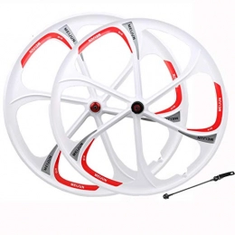 Training Rope Roues VTT Mountain Bike Wheel Set Six Lame intégré Roues Set 26 pouces Frein à disque à dégagement rapide Roue de bicyclette en alliage de magnésium roue intégré (roue avant + roue arrière) ( Color : White )