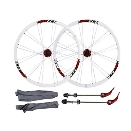 SJHFG Pièces de rechanges Paire Roues de Vélo Montagne, 24 Trous Alliage D'aluminium Libération Rapide Frein À Disque Bannière Plate Pneus 26 * 1.35~2.125 Applicables (Color : White, Size : 26inch)