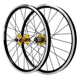 Puozult Roues VTT Puozult Paire Roues Vélo 20 Pouces 406 Disque / v Frein Roue De Vélo De Montagne en Alliage D'aluminium Jante À Six Clous 7 8 9 10 11 12 Vitesses Six Griffes 24 Trous (Color : Gold)