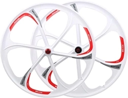 SJHFG Pièces de rechanges SJHFG Wheelset 26 Pouces VTT Wheelset de vélo, 5 parlants Portant à libération Rapide de Magnésium Alliage Vélo de Montagne Roue intégrée extérieure Road Wheel (Color : White)