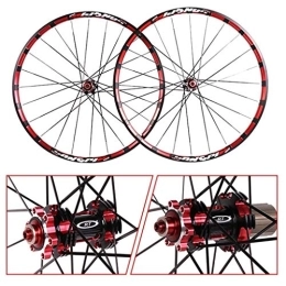 LHHL Pièces de rechanges VTT Paire Roues Vélo 26" / 27, 5" Roues Vélo Montagne Fraisage Trilatéral Jante en Alliage Double Paroi Carbon Hub Frein Disque QR 7-11Speed (Color : Red, Size : 26")