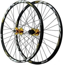 SJHFG Roues VTT Wheelset Jette de vélo de Montagne 26"29.5" 29", Frein à Disque QR MTB Vélo Rim Roue Avant 32 Trous HUB for 7 / 8 / 9 / 10 / 11 / 12 Cassette Vitesse Road Wheel (Color : Gold, Size : 27.5inch)