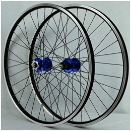 YSHUAI Roues VTT YSHUAI Ensemble de roues de VTT pour roue de vélo de 66 cm, jante en alliage double couche avec roulement à disque scellé, frein à jante QR 7-11 vitesses, moyeu bleu 32H