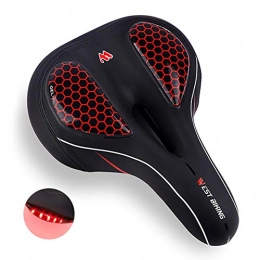 Jings Pièces de rechanges Jings Selle de vélo, Selle de vélo Confortable avec feu arrière, Coussin de Selle de vélo Antichoc Creux Demi-Conception Route Selle de vélo de VTT, Rouge