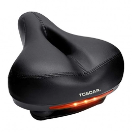 Siège à Bicyclette Large Cushion Selle VTT Confortable à Partir de TOSOAR® Conception Antichoc de Ville à Cyclisme Selle Souple avec Cuir et 190T Couvercle Imperméable et feu Arrière de Sécurité (noir)