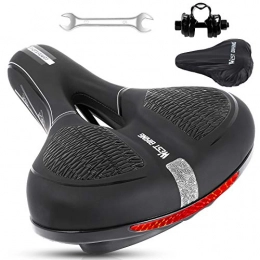 WESTLIGHT Sièges VTT WESTLIGHT Selle de vélo en gel de 3 cm en mousse à mémoire de forme pour homme, selle de vélo extra confortable, étanche, vélo de spin, vélo pliable (housse de pluie + pince + clé)