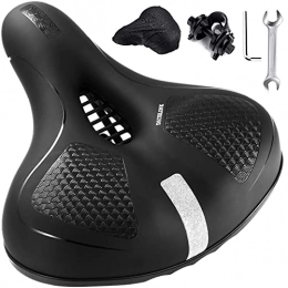 JLKDF Asientos de bicicleta de montaña JLKDF Asiento de Bicicleta, cómodo sillín de Bicicleta Ancho con Memory Gel Acolchado, sillín de Bicicleta con Llave de Montaje, Tira Reflectante, cojín Suave para Mujeres / Hombres, MTB,