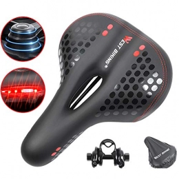 QIMENG Asientos de bicicleta de montaña QIMENG Sillin De Bicicleta Montaña Amortiguador Grueso, con Luces Traseras, Huecas Y Transpirables, Envían La Cubierta De Lluvia, Abrazadera del Tubo del Asiento, Accesorios para Bicicletas, Rojo