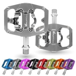 IMPALAPRO Pedales de bicicleta de montaña IMPALAPRO - Pedales Mixtos MTB Compatibles con Shimano SPD - Pedales MTB Mixtos de Doble Función Pedales Plataforma y Pedales SPD - 3 Rodamientos Sellados - 9 / 16 Pulgadas (Gris)