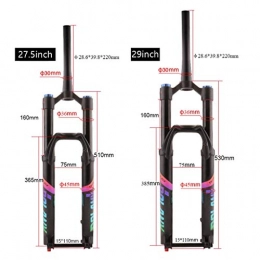 HHH Mountain Bike Fork HHH Bicycle Front Fork Air Pressure Shock Absorption Cone Tube Fork Mountain Bike Suspension Shoulder Control Fork 27.5 29 Inch Stroke100mm Speed Adjust Air Fork (Size : 27.5ihch)