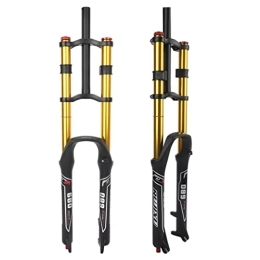 LAVSENA Mountain Bike Fork LAVSENA MTB Fork Mountain Bike Suspension Fork 26 / 27.5 / 29 Travel 130mm XC / DH Air Fork Downhill Double Crown Rebound Adjust 1-1 / 8 Straight QR Manual Lockout (Color : Gold, Size : 29inch)