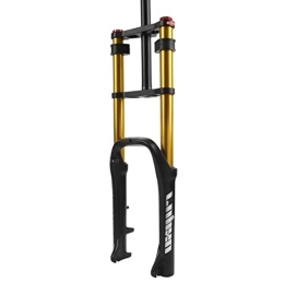 LHHL Mountain Bike Fork LHHL 20 Inch Mountain Bike Air Suspension Fork 4.0 Double Shoulder Downhill MTB Fork Travel 120mm 1-1 / 8 Shock Absorber Rebound Adjustment QR Alxe 9 * 135mm (Color : Gold, Size : 20 inch)