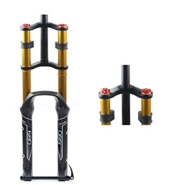 UKALOU Mountain Bike Fork UKALOU MTB air suspension thru axle front fork Rebound adjustment 26 27.5 29 inch Boost 100 * 15 Double shoulders Dual Crown Air pressure Ultra light aluminum barrel axis shock absorber (Gold, 27.5)