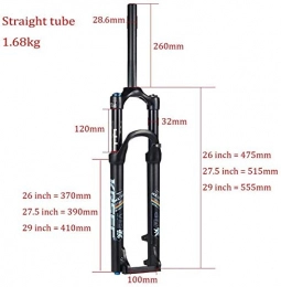 XZ Mountain Bike Fork XZ High Quality 26" Disc Suspension Bike Forks, Mountain Bike Suspension Fork 1-1 / 8'' Magnesium Alloy Pneumatic Shock Absorber, A, 26 inch