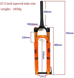 XZ Spares XZ High Quality 27.5 / 29" Suspension Fork, Mountain Bike Aluminum Alloy Conical Tube Cone Disc Brake Damping Adjustment Travel, Black, 27.5inch