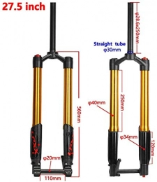 XZ Mountain Bike Fork XZ High Quality 27.5 inch Mountain Bike Suspension Fork, Cross Country Disc Brake Shoulder Control Damping Adjustment 1-1 / 8" Travel, 29inch